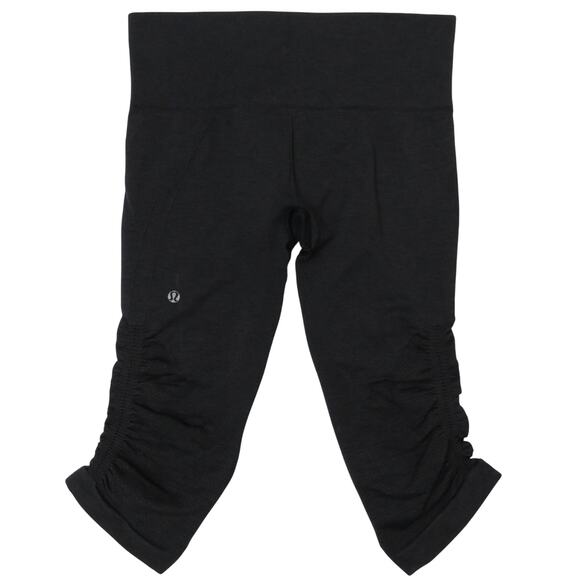 Lululemon The Flow Crop II Leggings Black Crop Ruched Leggings Size 6 - Picture 2 of 6